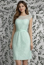 Elegant Lace Mint Green Lace Bridesmaid Cocktail dress Sz S4 satin waistband #6