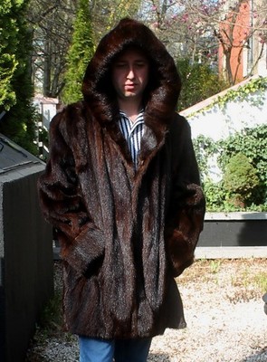 Men's Pelzmantel Echtpelz Nerz Mantel 100% Real Ranch Mink Fur Coat Hood 3XL/4XL