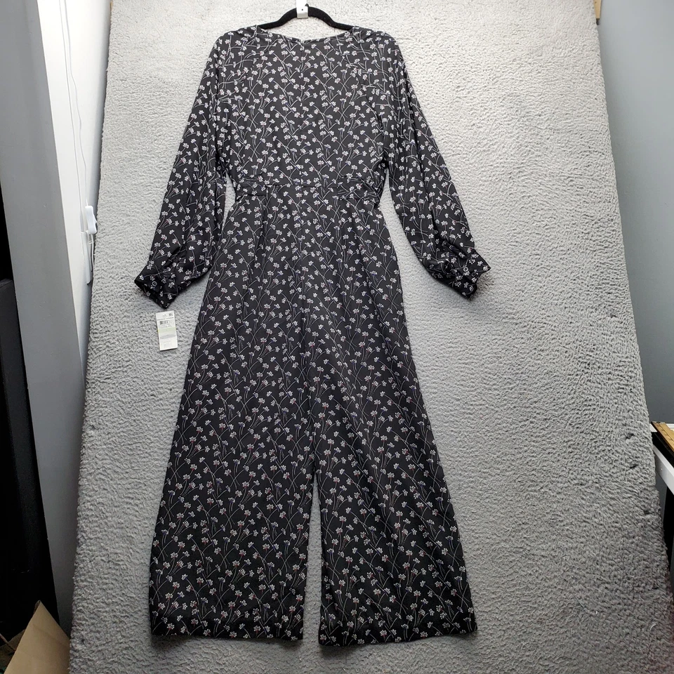 Maison Jules Jumpsuit Womens 4 Multi Floral Dandelion Spark Tie Waist Back Zip - Image 2 of 4