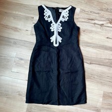 Eliza J, Linen Blend Summer Dress, V-neck, Black: Size 6