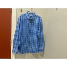 Robert Graham Mens Blue White Plaid Cotton Button Down Shirt Size 17 43 L/S