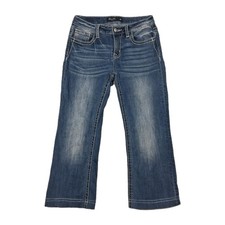 Miss Me Girls Jeans Size 14 Blue Denim Mid Rise Boot Western Rhinestone 26x22 