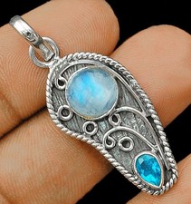 Natural Rainbow Moonstone 925 Solid Sterling Silver Pendant,