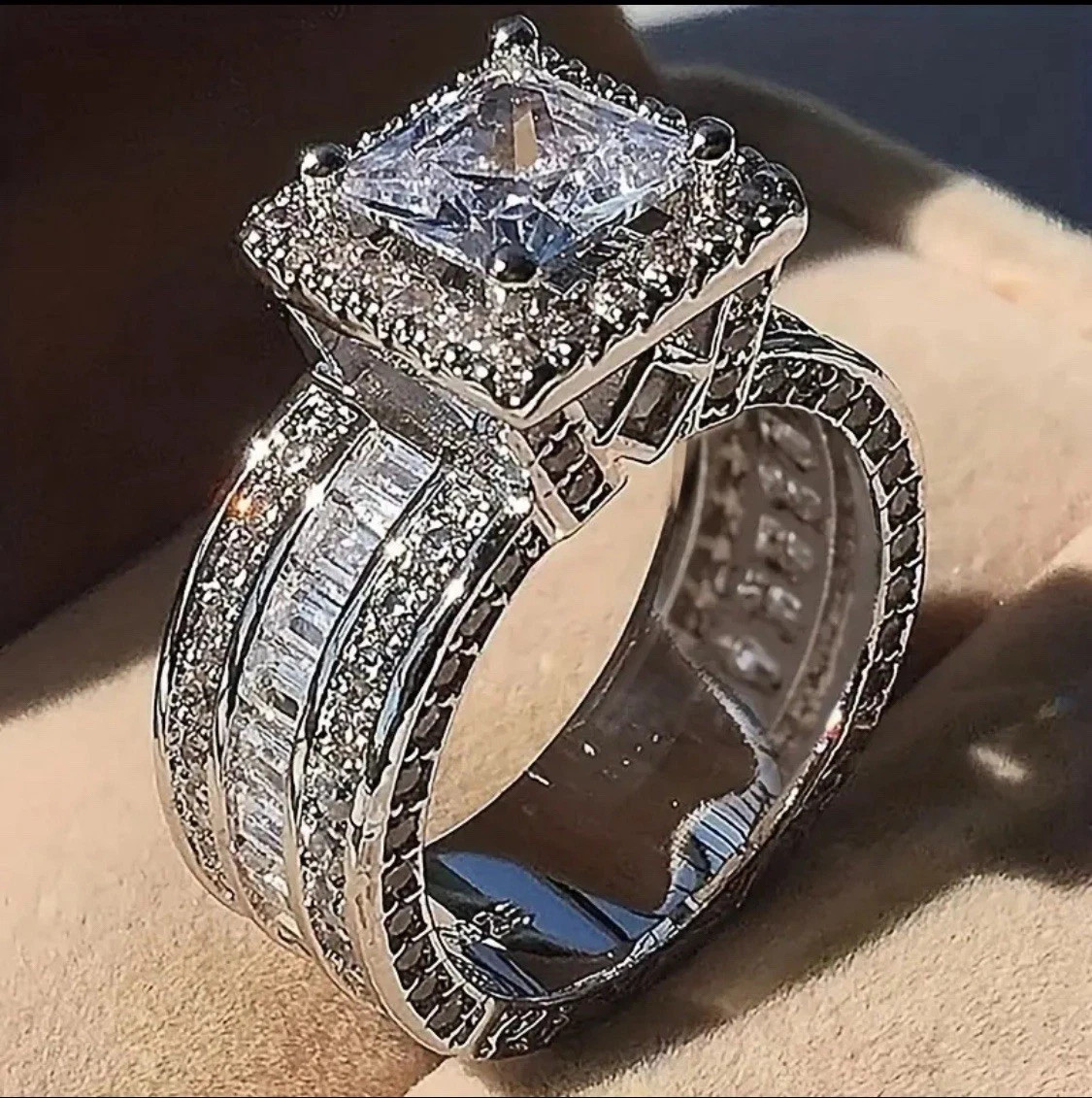 4.00 CT Princess Cut Lab Created Diamond 18k White Gold Halo Ring Mega Sale 6 - Image 2