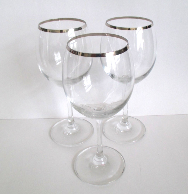 VTG Lenox Solitaire Platinum Rim Trim Wine Glasses Crystal  7" H   Set of 3  EUC