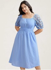 BNWT BloomChic Textured Lace Sleeve Stretchy Waist Midi Dress UK 14