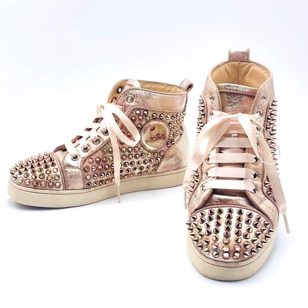 Christian Louboutin Sneakers Studs Pink Rose Gold Leather High