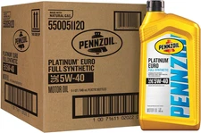 Pennzoil Platinum Euro Full Synthetic 5W-40 Motor Oil, 1 Quart (6 Pack) Car Oil