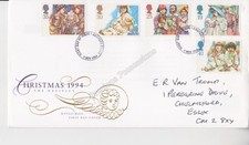 GB ROYAL MAIL FDC FIRST DAY COVER 1994 CHRISTMAS STAMP SET HANDWRITTEN ESSEX