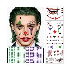 Halloween Clown Face Tattoos for Men, Temporary Tattoos Costume Makeup