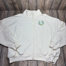 PINK Victoria's Secret Cream Floral Wreath Full Zip Sweatshirt XL Oversized