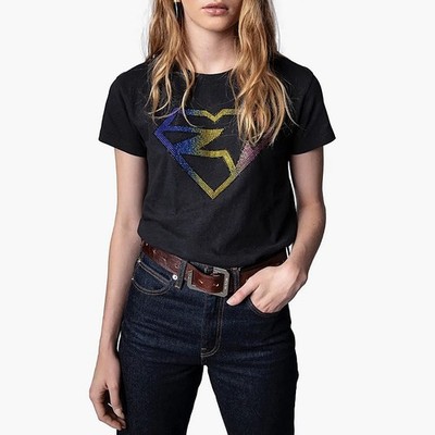 NWT Zadig & Voltaire WALK Black Super ZV Beaded Short Sleeve Crewneck T-Shirt