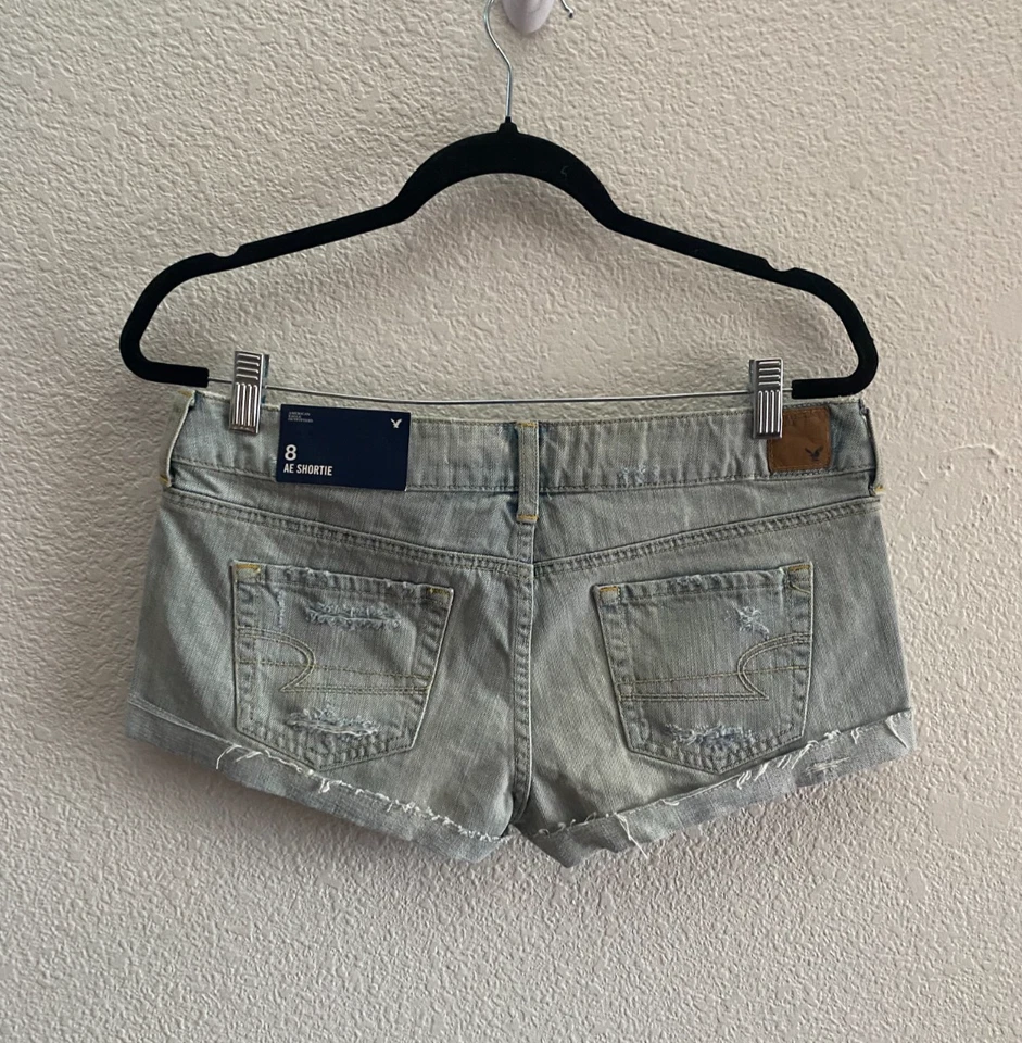 NEW American Eagle AE Shortie Denim Shorts Size 8 Distressed Boho Festival NWT - Image 2 of 4