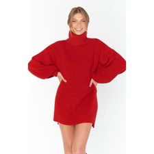 Show Me Your Mumu Womens Chester Sweater Dress Red Turtleneck Balloon Sleeve M