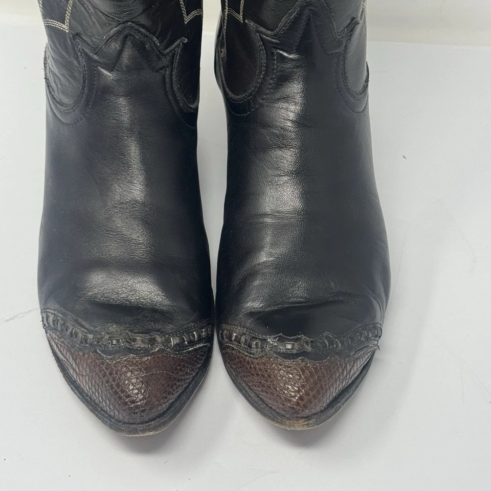 Botas vaqueras vintage Tony Lama de cuero negro punta ala de lagarto para hombre talla 7 Foto 2 de 4