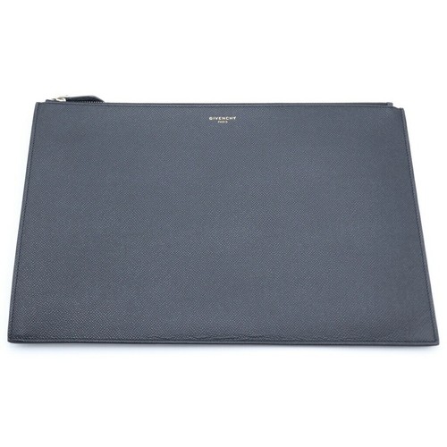 GIVENCHY Logo Print Zip Clutch Bag Leather Black Womens Box