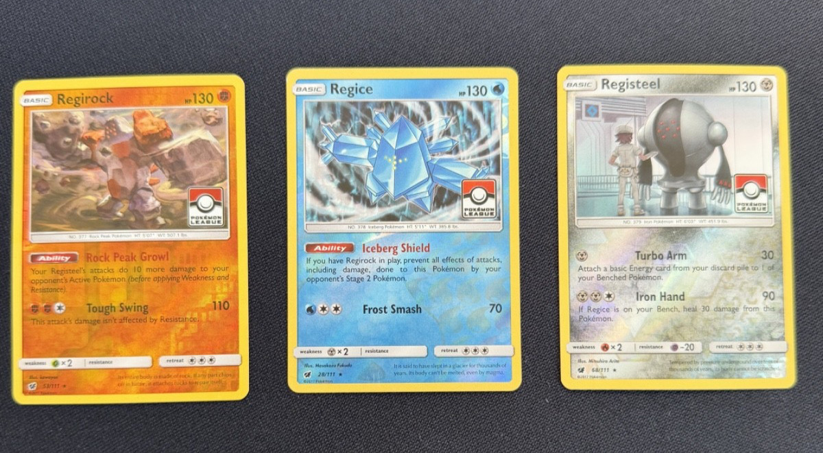 Regirock 53/111, Regice 28/111, Registeel 68/111 Pokemon TCG League R Holo 2017#