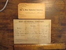 Antique Ephemera 1883 Philadelphia New Cathedral Cemetery Plot Receipt