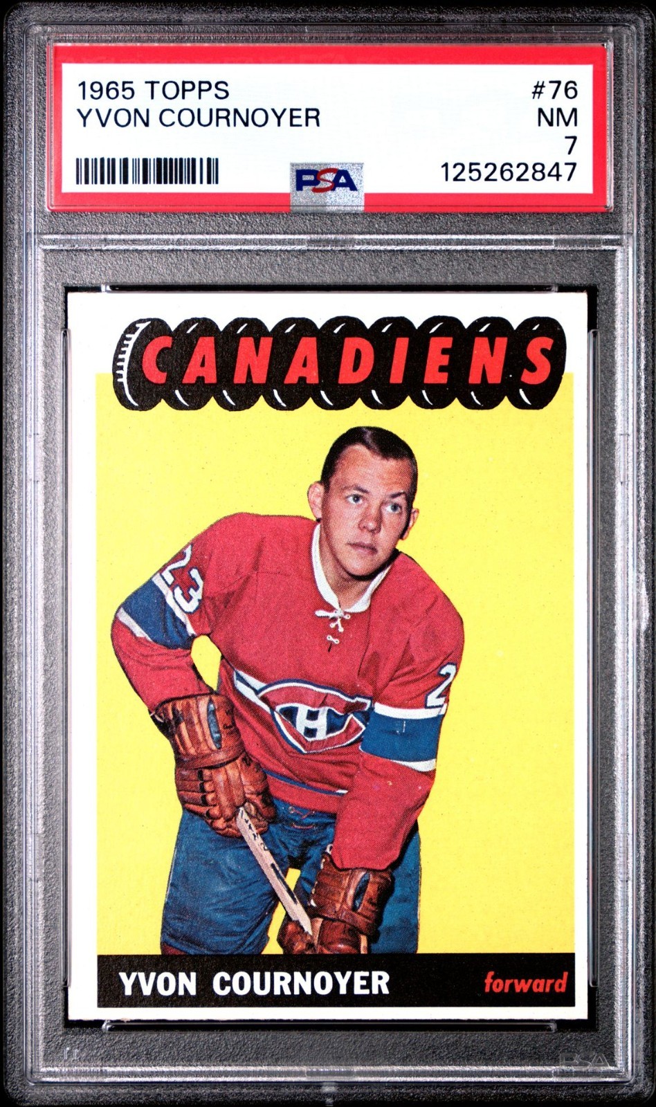 1965 TOPPS HOCKEY #76 YVON COURNOYER, PSA 7 MTL CANADIENS  ROOKIE CARD/HOF