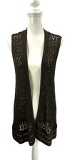 Chico Size 2 Long Sweater Vest, Brown Open Knit