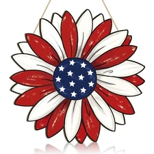 Wooden 4th of July Decoration Door Wreath for Front Door Sign Star Wall Signs...
