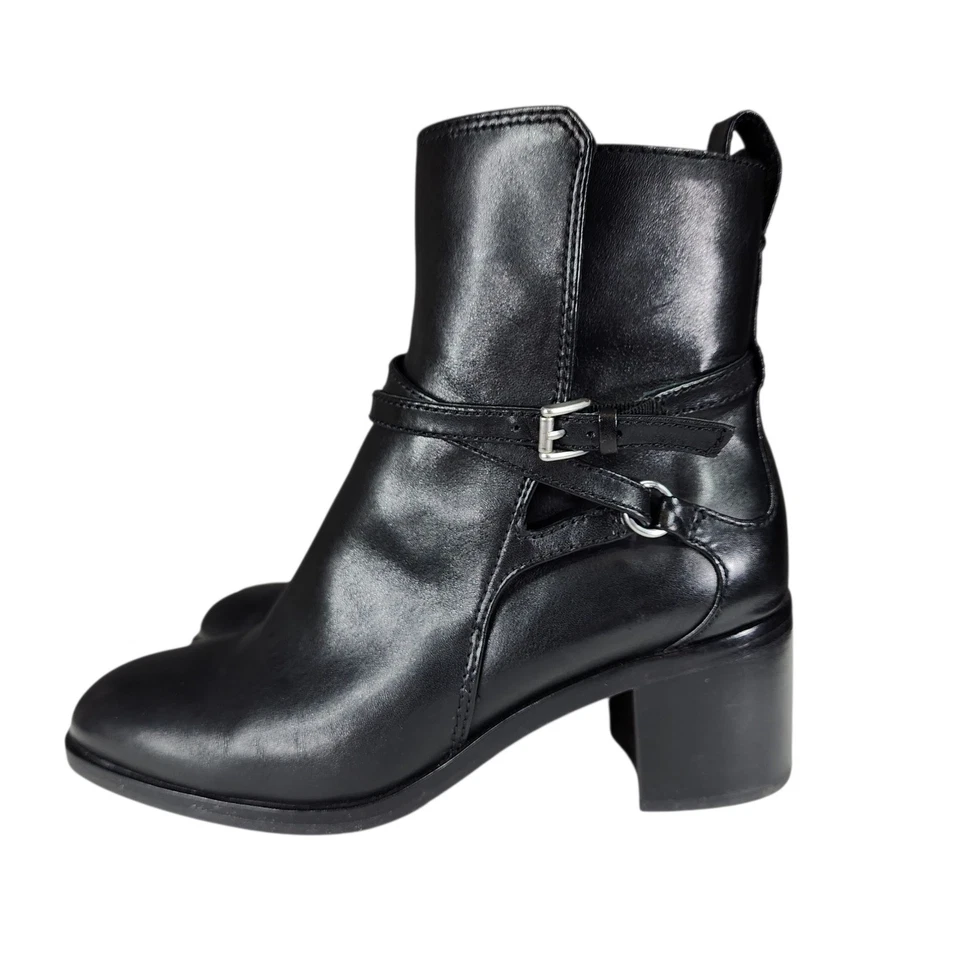 Rag & Bone Ankle Boot Bootie 37 Women Black Leather Hazel Buckled Moto Darkfairy - Image 3 of 4