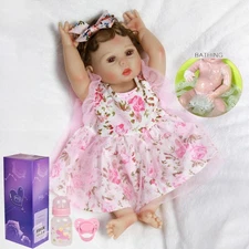 Real Reborn Baby Dolls Full Body Vinyl Silicone Lifelike Newborn Girl Doll Bath