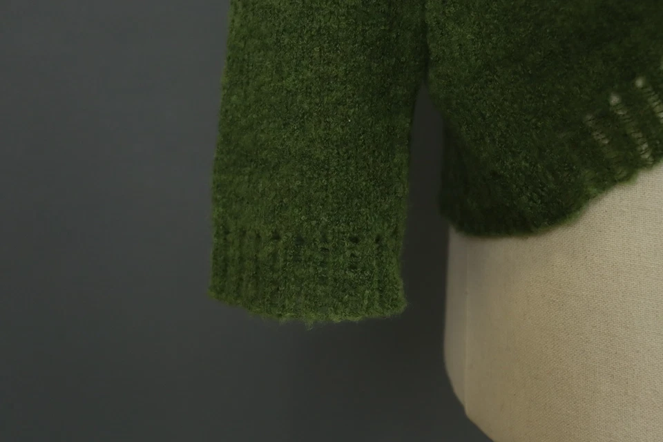 Grizas Green Wool Tight Knit Long Sleeve Mock Neck Pullover Sweater Size M - Image 4 of 4