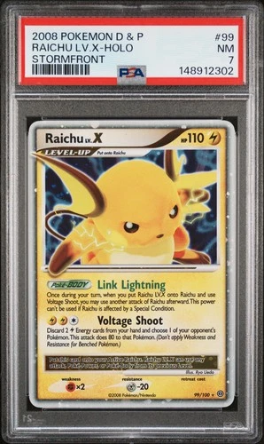 2008 POKEMON DIAMOND & PEARL STORMFRONT #99 RAICHU LV.X-HOLO PSA 7