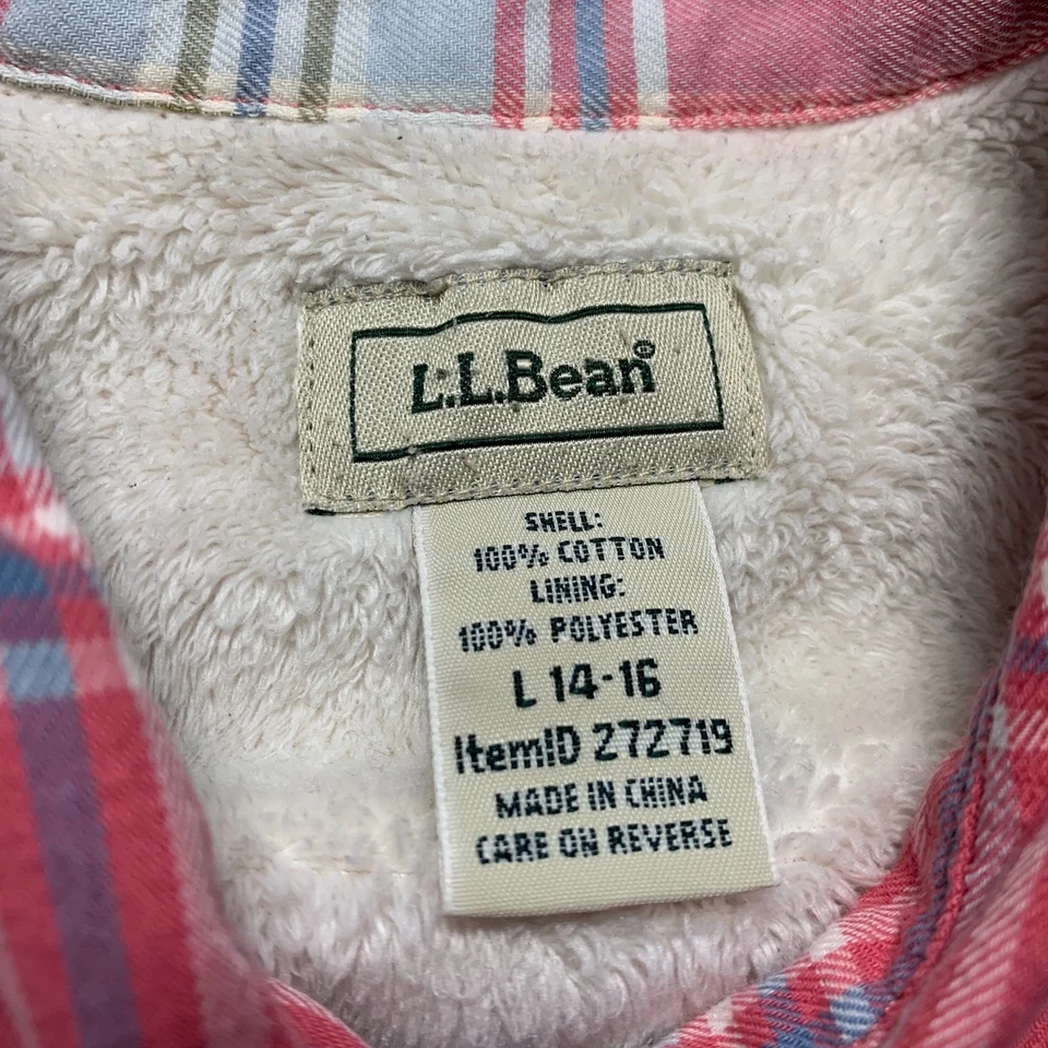Camisa LL BEAN para mujer grande con botones Top forrada de lana a cuadros rosa azul Foto 3 de 4