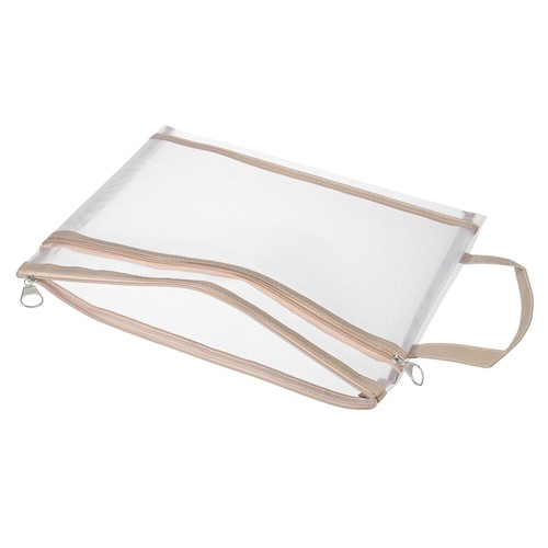 Nylon Document Zip Pouch with Handle, A4 Mesh Clear Files Bag, Brown - Picture 3 of 5