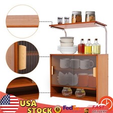 5 Tiers Storage Cabinet Kitchen Storage Organizer with Sliding Striped Doors