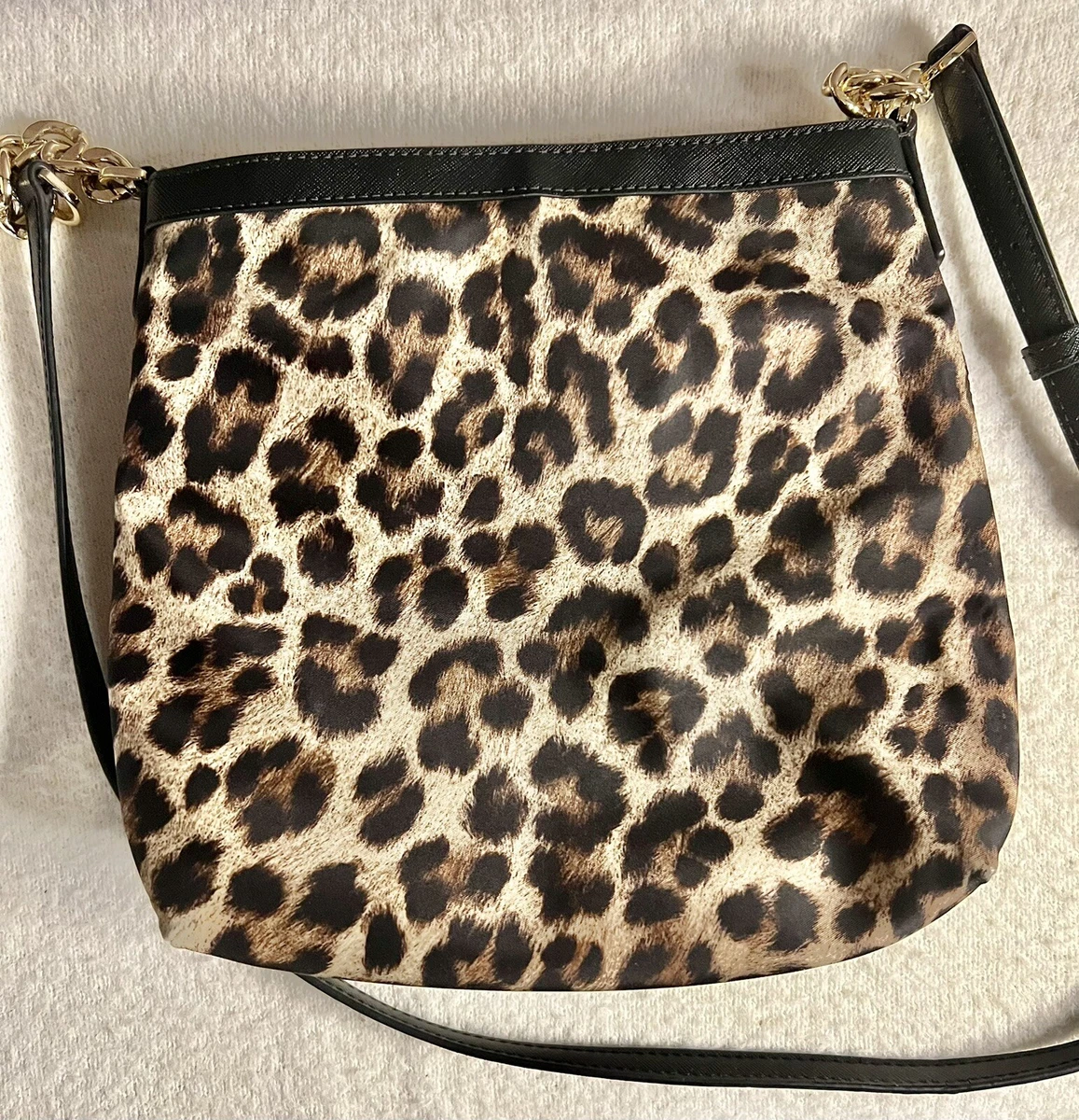 MICHAEL KORS MORGAN~LEOPARD~NYLON+GOLD CHAIN+CROSSBODY~MEDIUM MESSENGER BAG