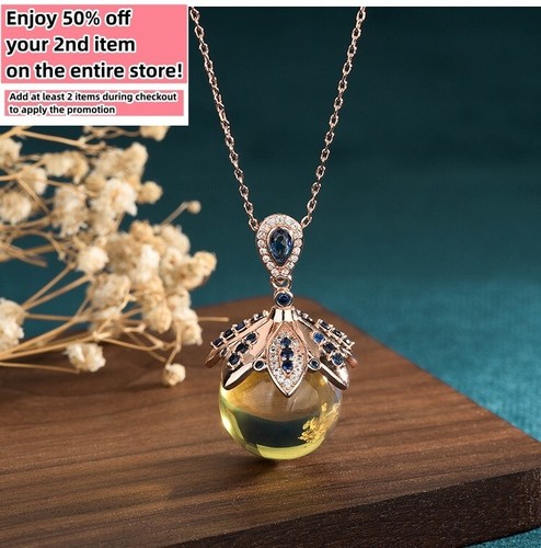 Natural Amber Crystal Pendant Necklace 18K Gold Plated Chain Dainty Gemstone - 第 1/8 張圖片