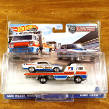Hot Wheels Team Transport 43 Amc Rebel Machine Wide Open White Real Riders 2022