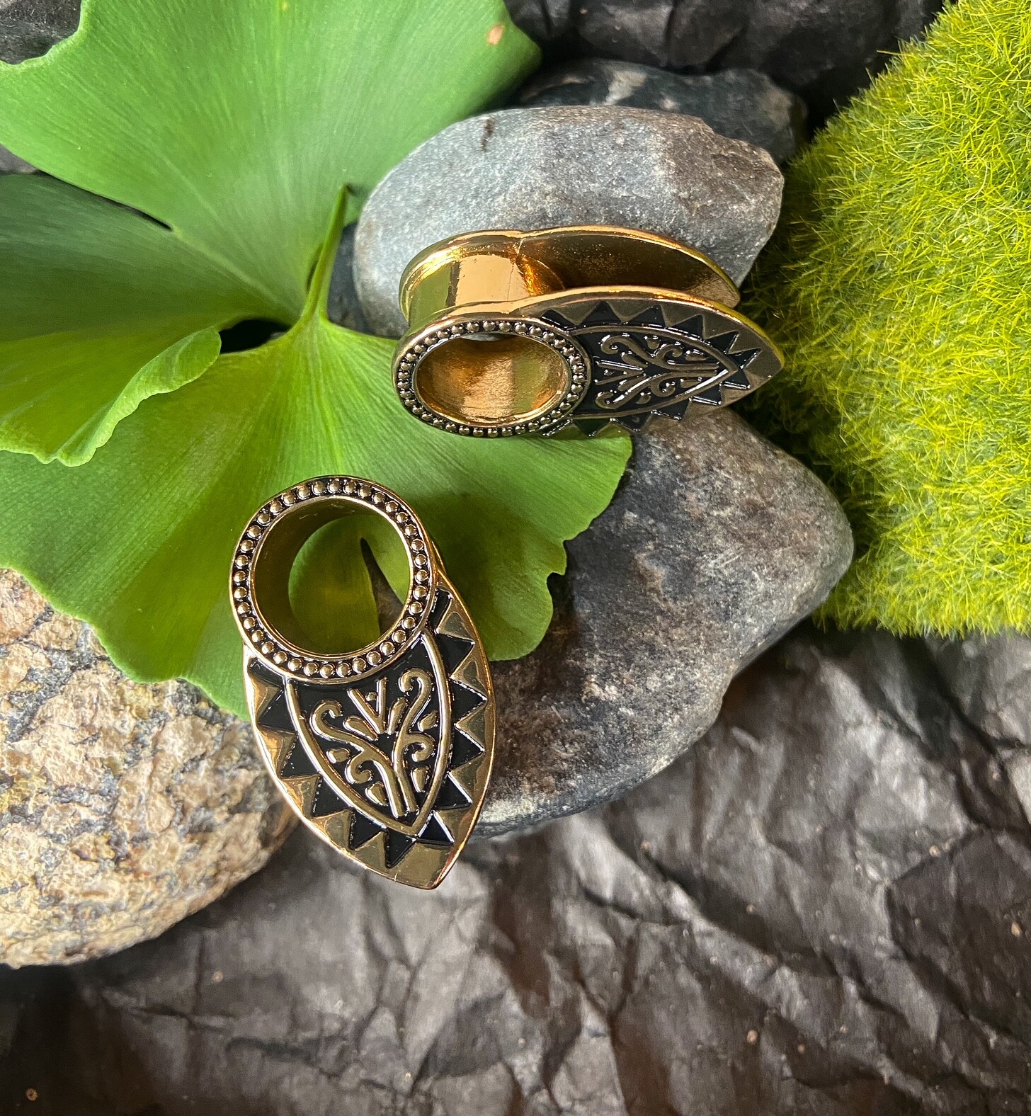 PAIR Tribal Filigree Gold Plated Copper Tunnel Ear Spreaders Plugs Gauges