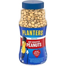 Planters Unsalted Dry Roasted Peanuts 1 Lb Resealable Jar Low Sodium Snack