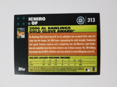 ICHIRO 2007 TOPPS BASEBALL CARD #313 SEATTLE MARINERS | eBay