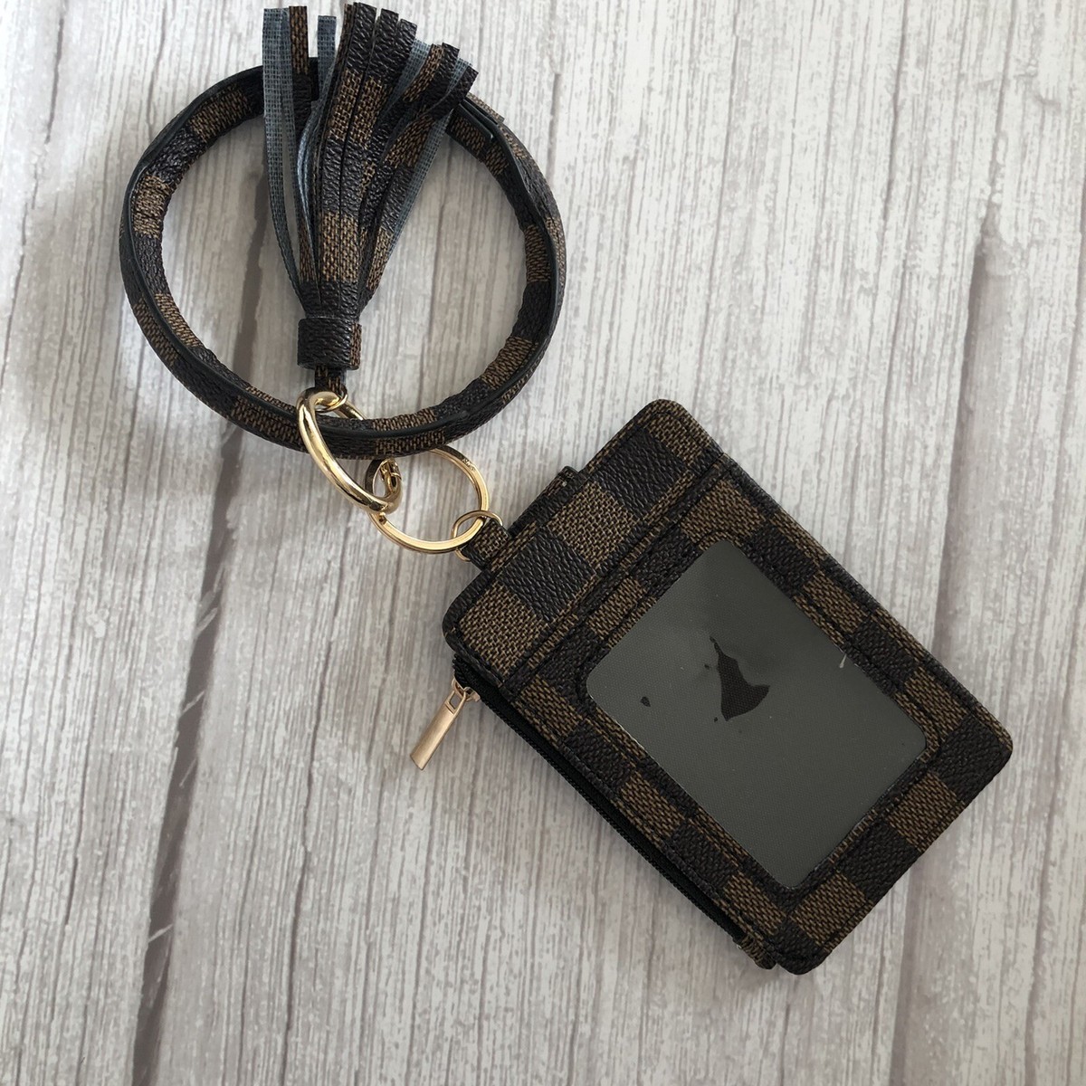 Multifunctional Wristlet Bracelet Keychain - PU Bangle With Card Holder & Pom Poms