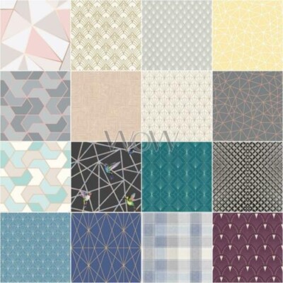 GEOMETRIC WALLPAPER METALLIC GLITTER FOIL DIAMOND SQUARES CHECK GEO & MORE
