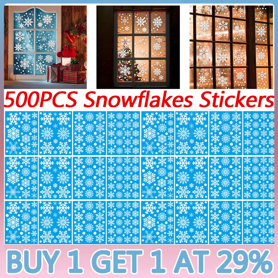 500pcs Reusable Christmas Window Snowflakes Stickers Clings Decal Decorations UK