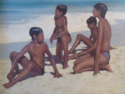 ÖL JUNGEN AM STRAND AUFGEFÜHRT ARGENTINISCHER KÜNSTLER PABLO MATANIA KOSTENLOSER VERSAND