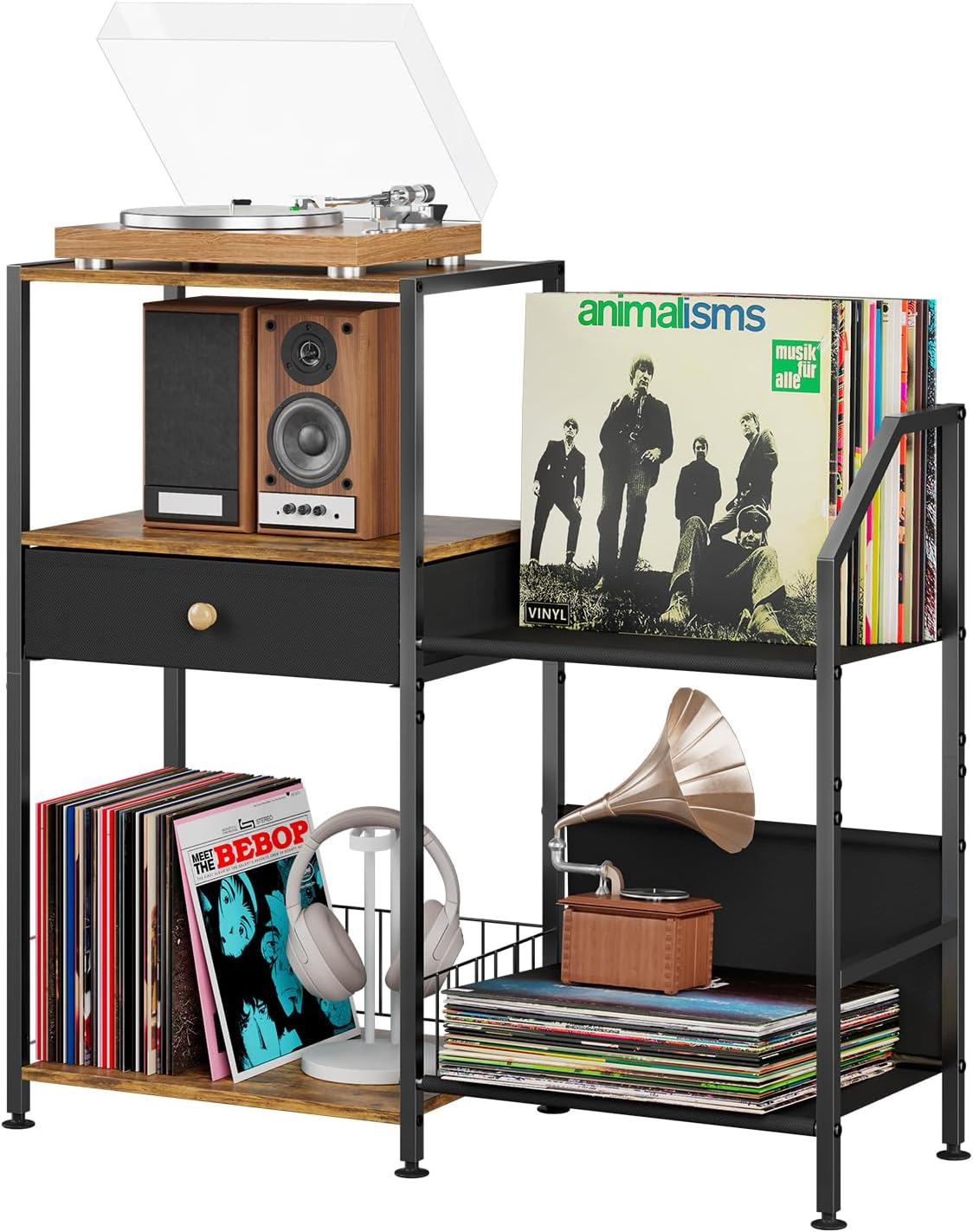 3 Tier Vinyl Record Storage Stand Holds 200 Albums with Display Shelf-image