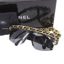 CHANEL Used Chain Sunglasses Black Shield Eye Wear Italy CW623 S