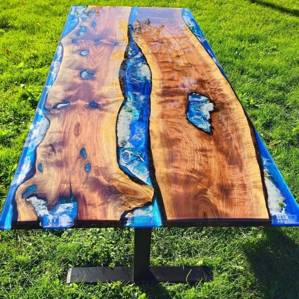 Ocean Epoxy Resin Coffee & Dining Table Top, Wooden Center Table Top Home Decor - Image 2 of 4