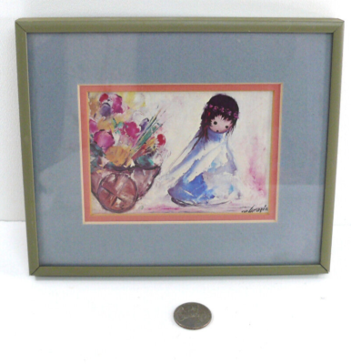 vintage Ted DeGrazia art print Flowers Galore girl + cart