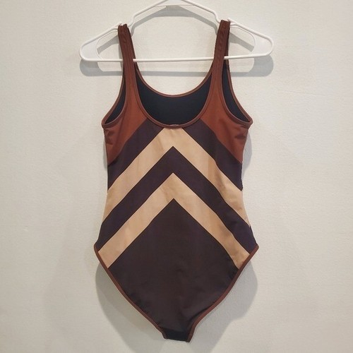 $530 Burberry Dark Birch Brown Jolie Cleddau Chevron Check One-Piece Swimsuit S - Picture 6 of 10