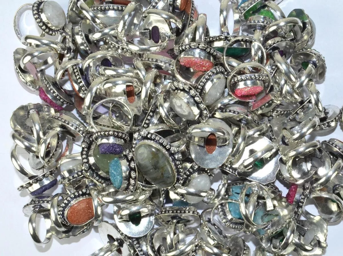 Wholesale Rings Jewellery Lot Mix Design Mix Gemstones .925 Silver Plated