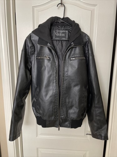 Hooded Faux Leather Moto Biker Jacket 