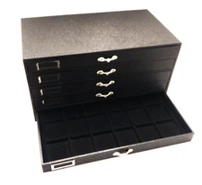 90 Space Grained Leatherette 5 Drawer Wood Pocket Watch Storage Organizer Case